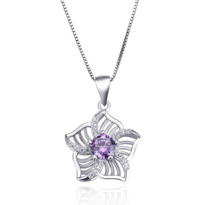 Purple Birthstone of Silver Necklace - Click Image to Close